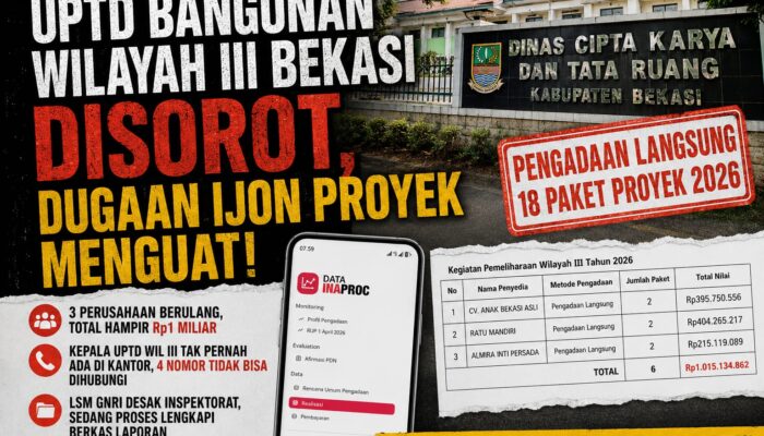 Paket Dipecah, Pemenang Berulang: Ada Apa dengan Proyek Pemeliharaan UPTD Wilayah III Bekasi?