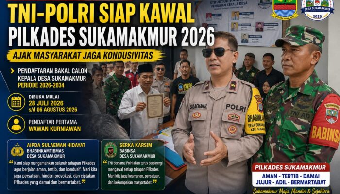 Bhabinkamtibmas dan Babinsa Sukamakmur Siaga, Kawal Pendaftaran Pilkades 2026-2034 Biar Kondusif